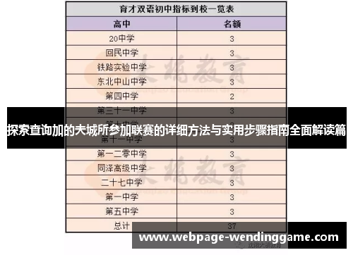 探索查询加的夫城所参加联赛的详细方法与实用步骤指南全面解读篇